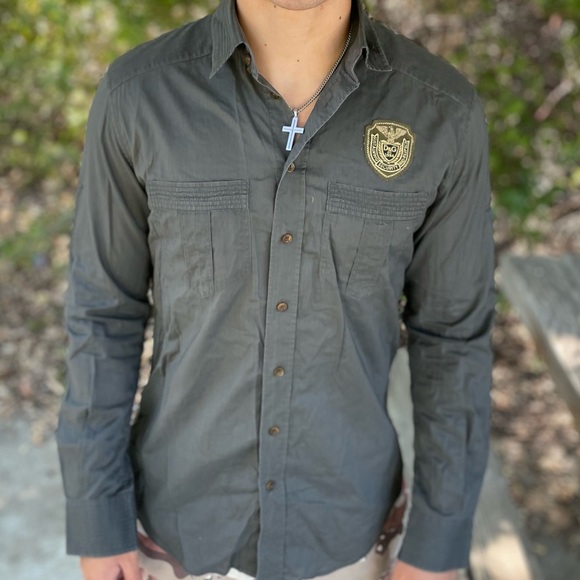 D&G DOLCE GABBANA SOLDIER GREEN ARMY LONG SLEEVE SHIRT M 48 UNIFORM SECURITY GUY - Picture 7 of 15
